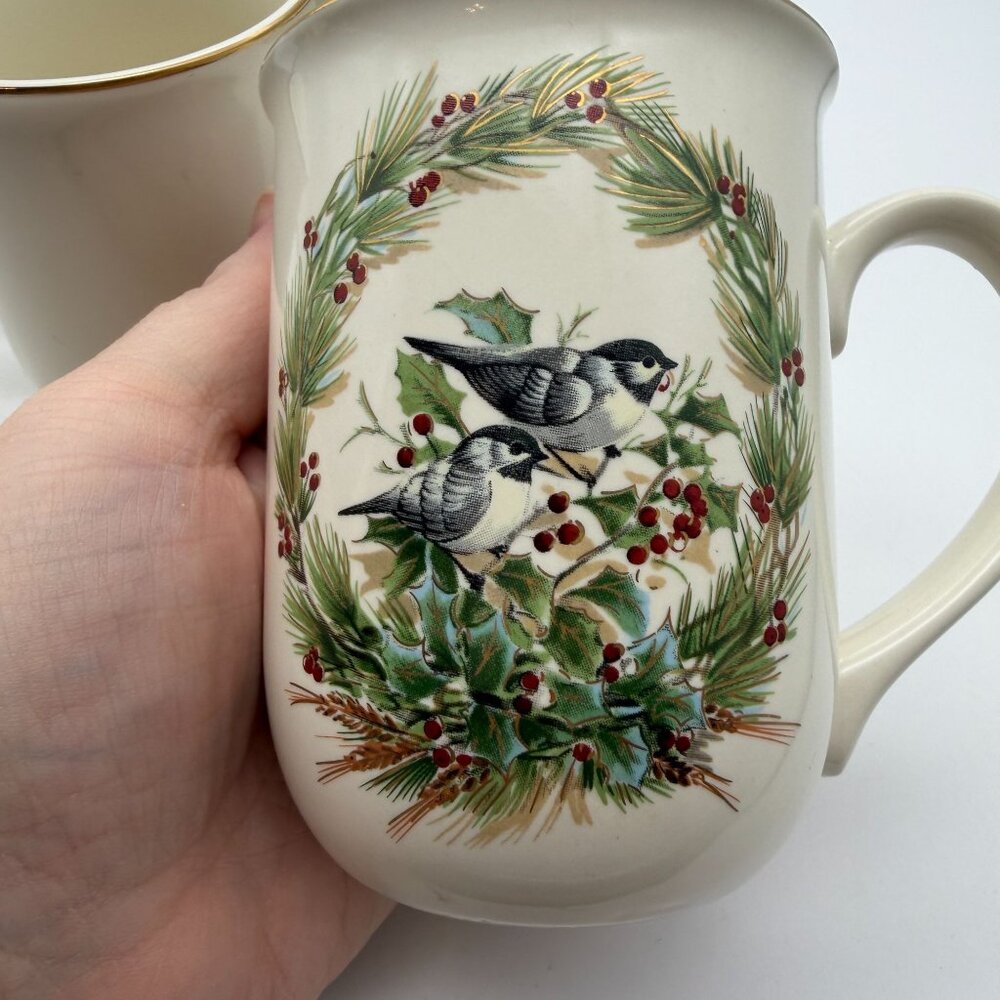 Gibson Greeting Otagiri Christmas Chickadee Wreath coffee mug set tea 4 in box V - Picture 8 of 14